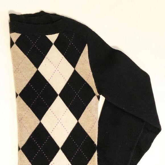 Banana Republic Cashmere Argyle Sweater Size Small Black Tan - Picture 1 of 7